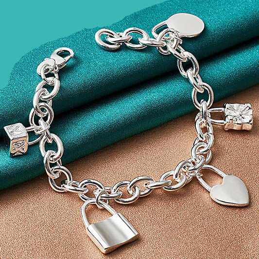 Fashion Bracelet S925 Silver Multi Lock Charm