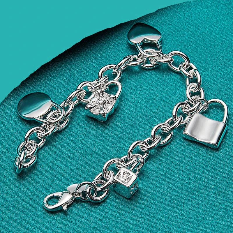 Fashion Bracelet S925 Silver Multi Lock Charm