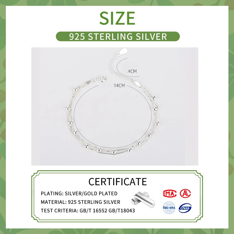 S925 Silver Bracelet with Multi Layer Bead Chain
